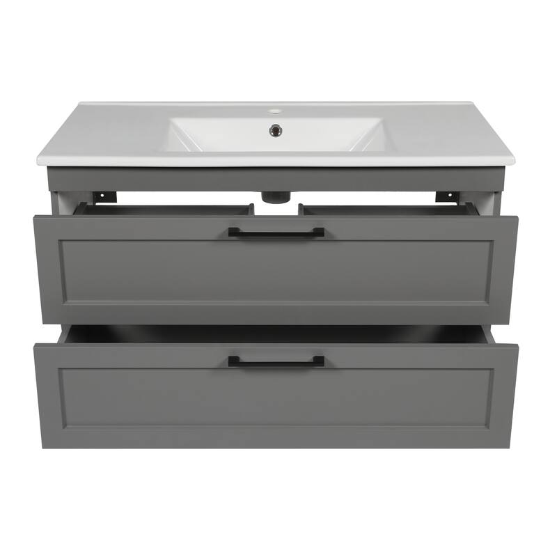 Modern Wall-Mounted Bathroom Vanity with Washbasin Palm Beach Gray Matte Non-Toxic MDF-26"-Diamond 32"