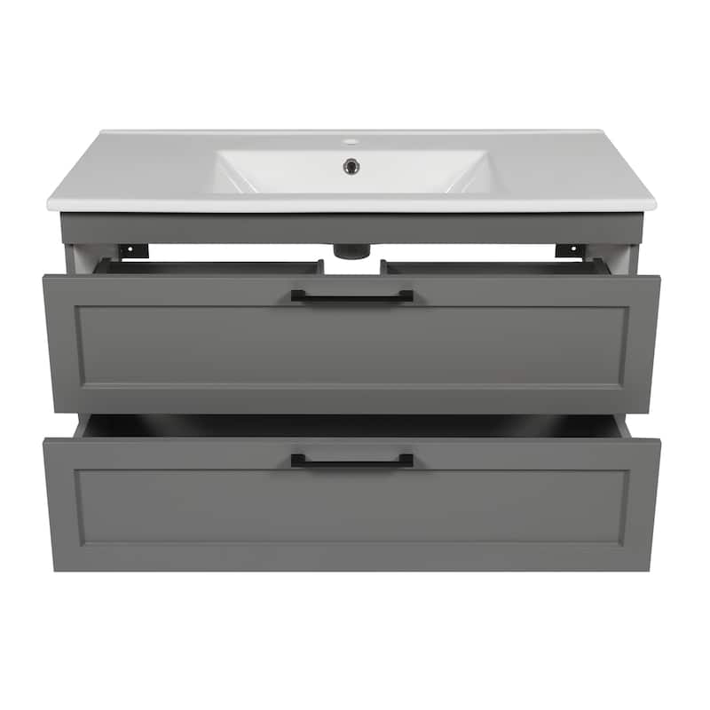 Modern Wall-Mounted Bathroom Vanity with Washbasin Palm Beach Gray Matte Non-Toxic MDF-26"-Simple 40"