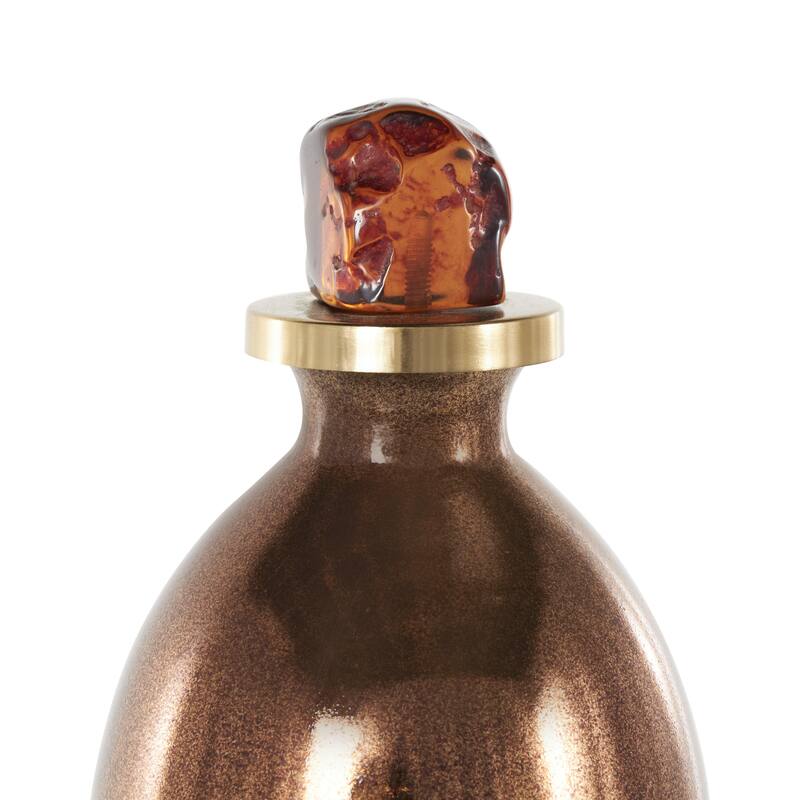 Copper Glass Speckled Ombre Living Room Decorative Jars with Textured Top Knob and Gold and Beige Accents