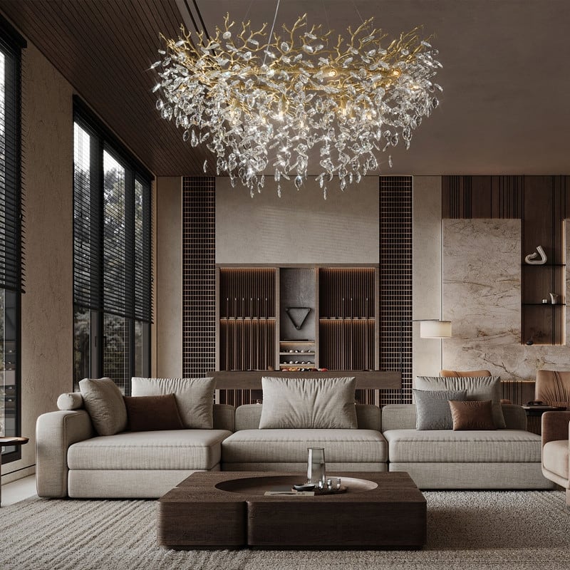 Modern Round Branch Crystal Chandelier, 600-1200mm Diameter, Marquise Cut Crystal Pendant Light