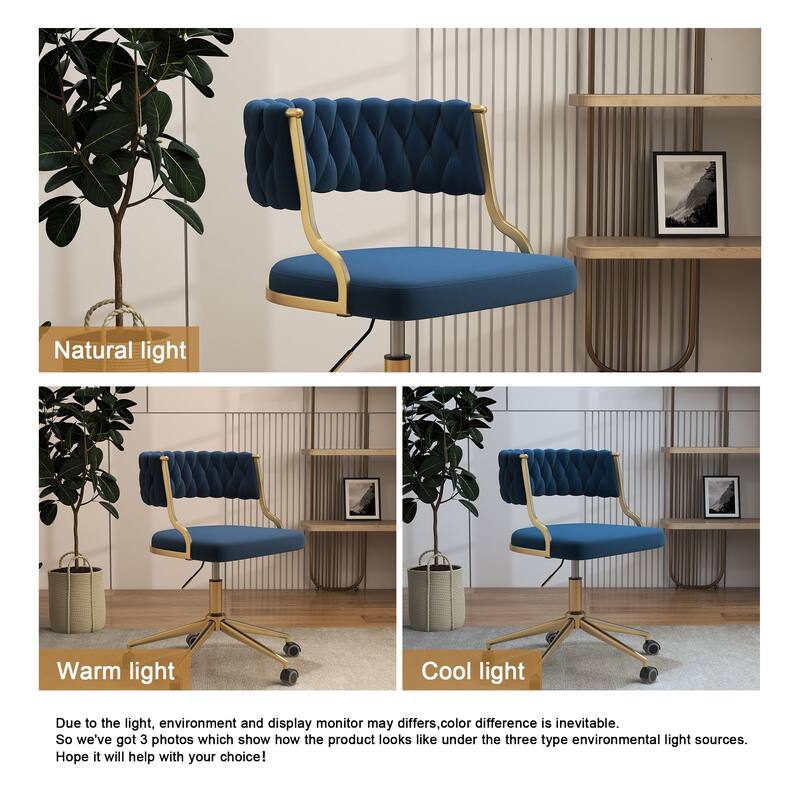 Velvet Home Desk Chair Office Swivel Chair with Wheels and Gold Base