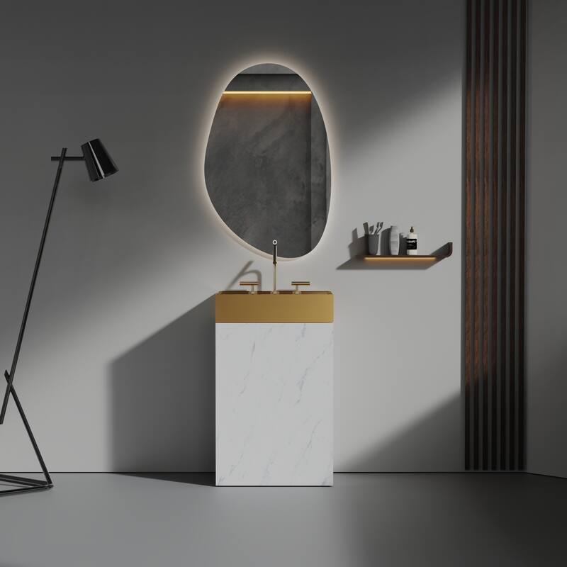 20" Black Marble Bathroom Vanity ，Stainless Steel Bathroom Sink, Freestanding Bathroom Cabinet