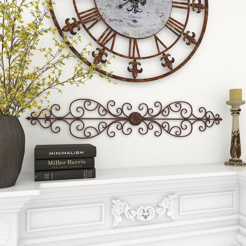 Brown Metal Long Slim Scroll Home Wall Decor