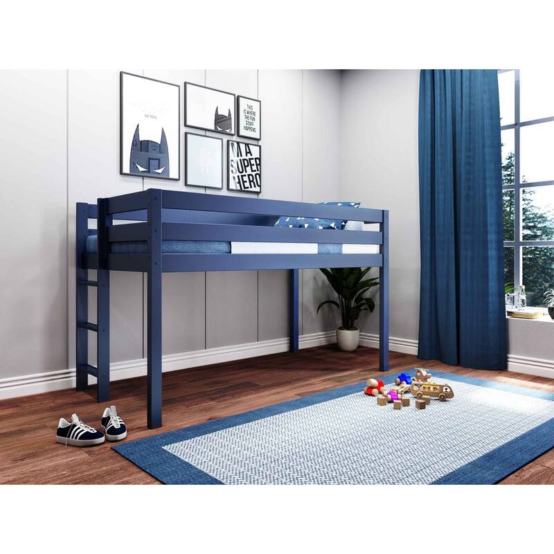 JACKPOT Contemporary Low Loft Twin Bed with End Ladder