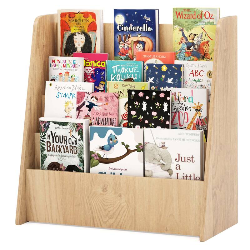 Costway 4-tier Kids Wooden Bookshelf Toddlers Book Rack with Deep - See Details