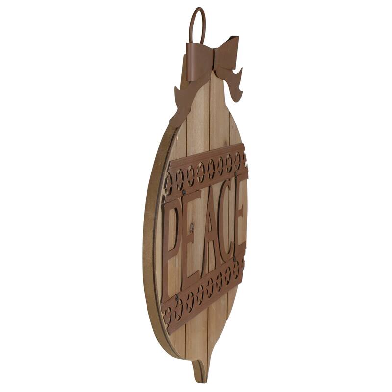17" Rustic Brown PEACE Christmas Ornament Wall Sign