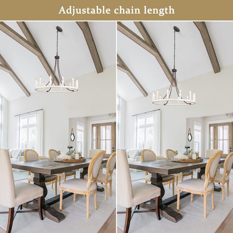 12-Light 26.77-inch Vintage Rustic Wagon Wheel Chandelier for Kitchen