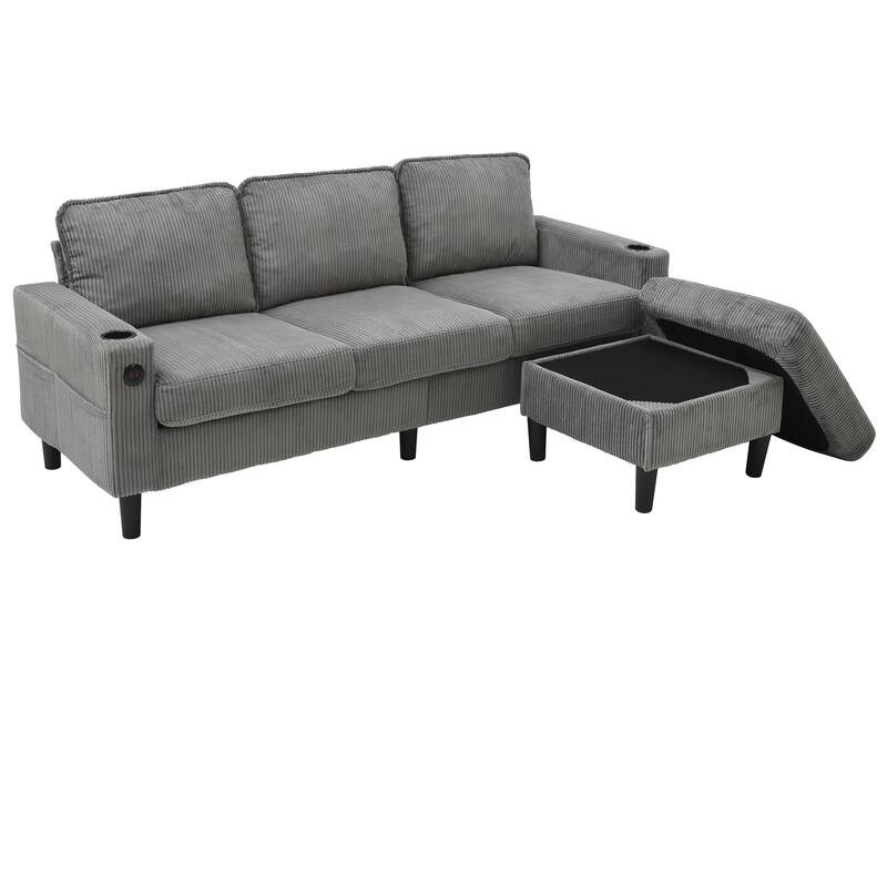 Small Sectional Couches with Storage, 78" L Shaped Sectional Couch with Ottoman, Modular Upholstered Sofa with USB Ports