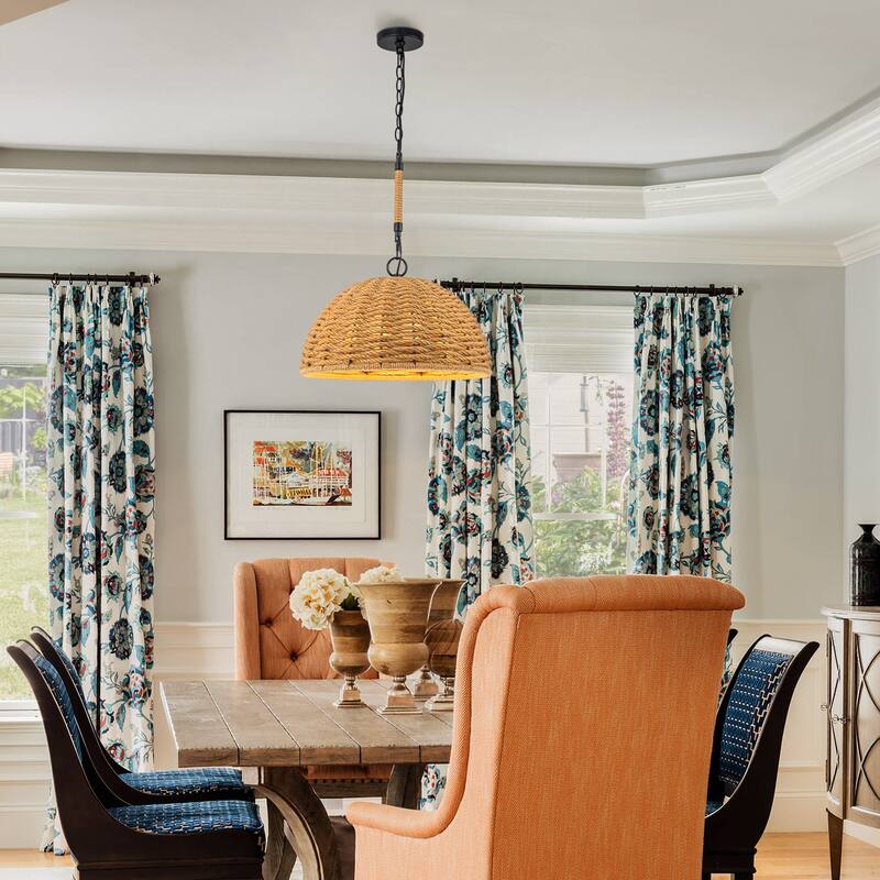 3-Light Farmhouse Hemp Rope Pendant Light for Kitchen Island Dining Room - Black - 17.9" W × 8.9" H