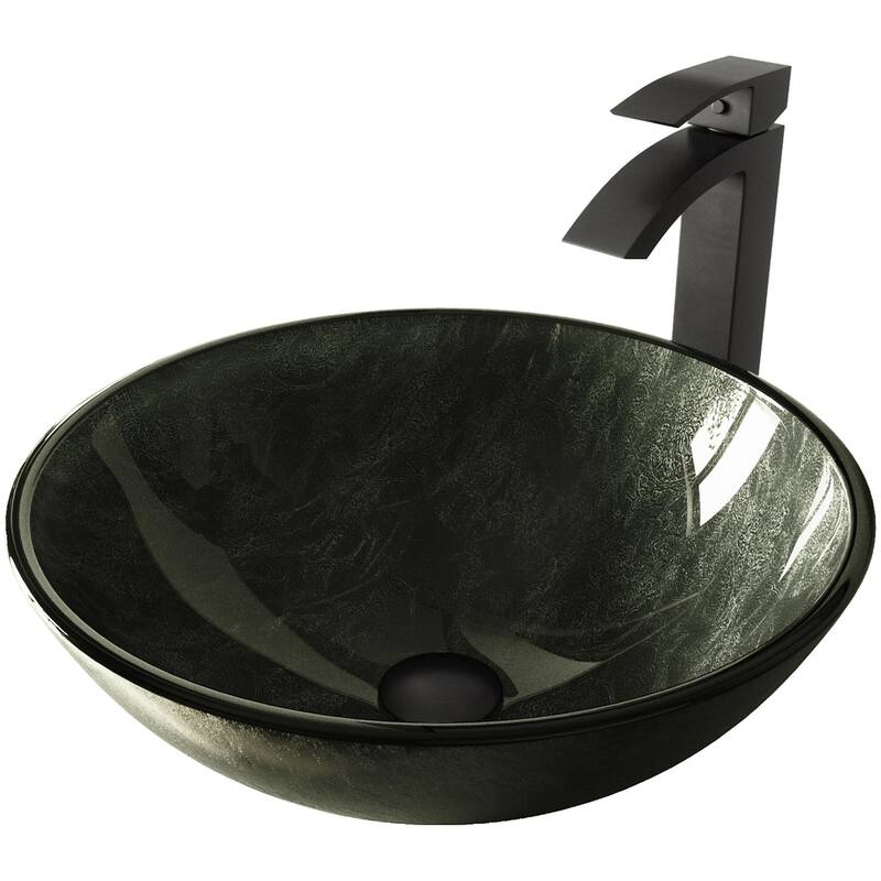 Vigo 16-1/2" Glass Bathroom Vessel Sink with Duris Single Hole - Matte Black