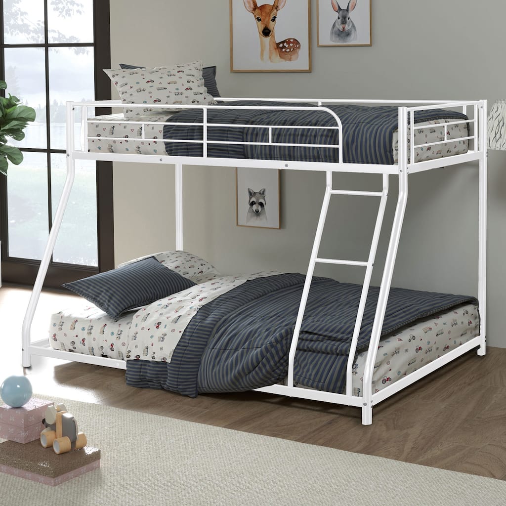 Twin Bunk Bed Contemporary Style House Design With Full Metal Construction And Angled Ladder, White