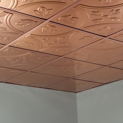 FASÄDE Traditional Style 5 Decorative Vinyl 2ft x 2ft Lay in Ceiling Panel in Polished Copper (5 Pack)