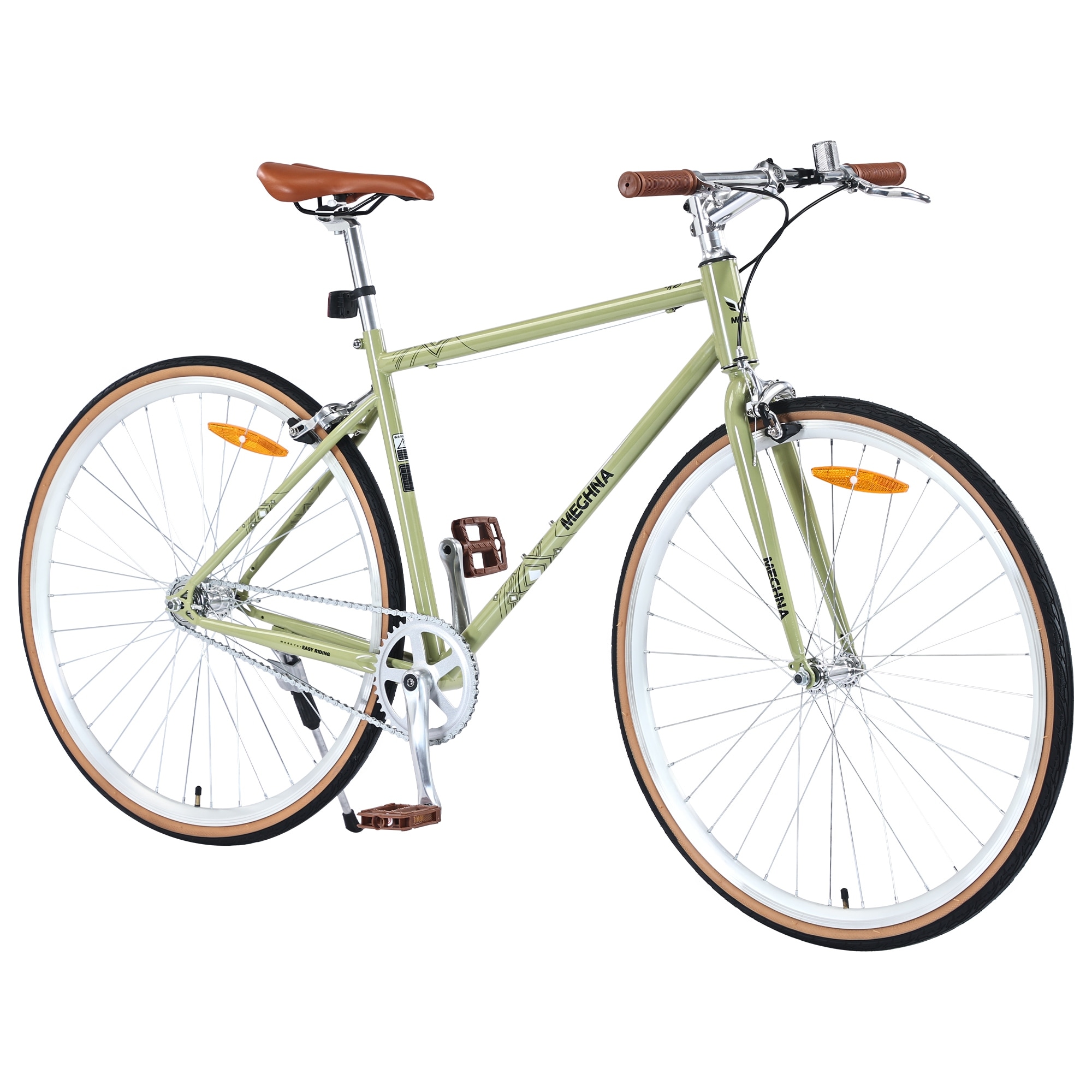 Single-Speed 700C Road Bike for Men and Women, Retro Style Steel Frame with Caliper Brakes