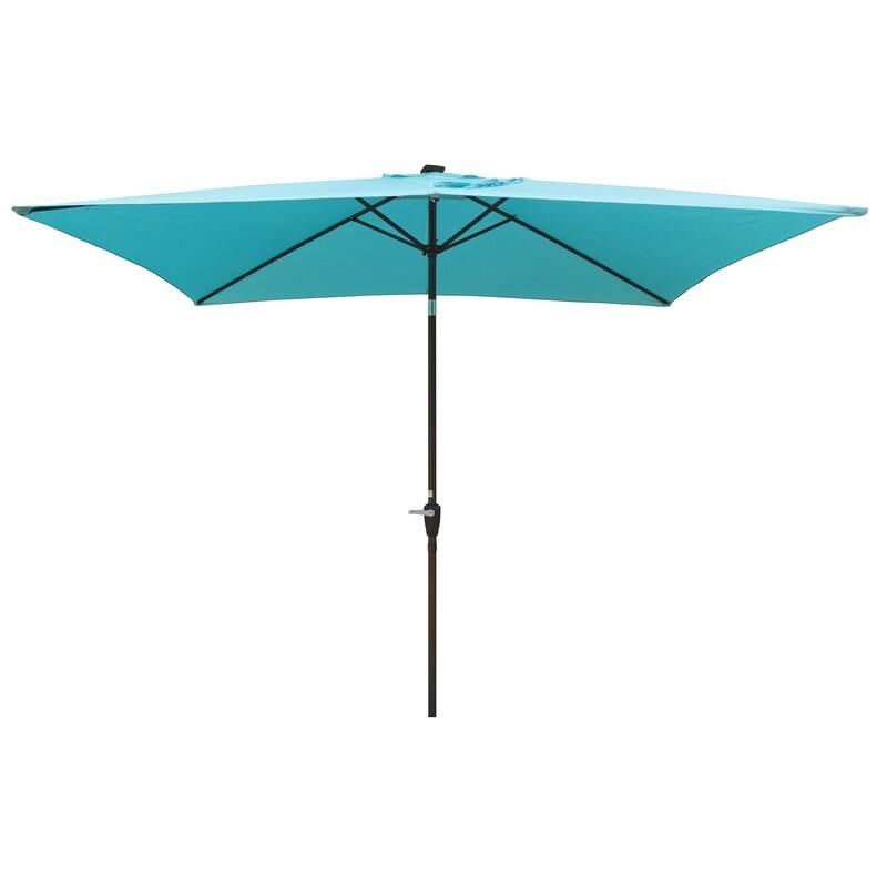 GEITIN 6.5ft Rectangular Patio Solar LED Lighted Outdoor Umbrellas with Crank