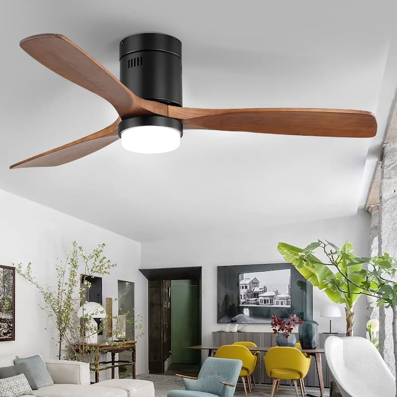 52" Low Profile Ceiling Fan with Remote,Wood Blades,Integrated LED,3 Light options,Gold with Black - Medium SIze/52 Inch