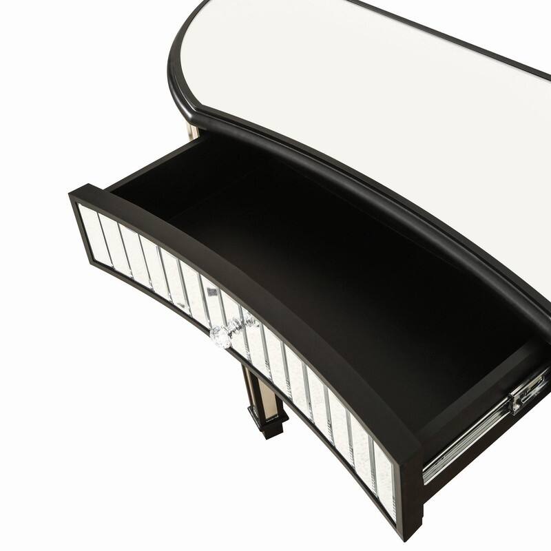 47" Half-Moon Mirrored Console Table with Fluted Glass and Storage Drawer for Stylish Entryway or Vanity