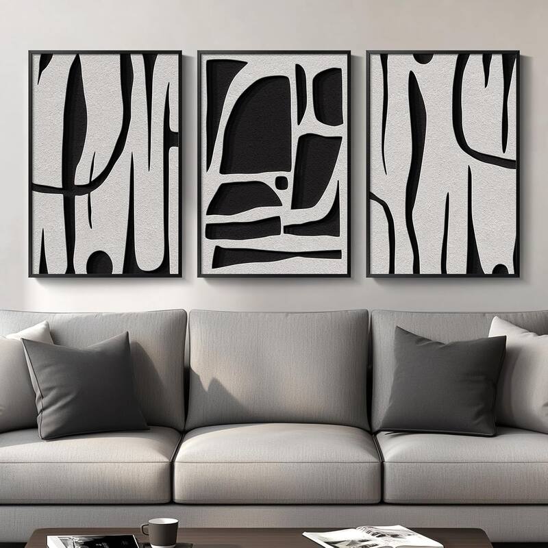 Modern Minimalist Line Canvas Art Work Prints Black Painting Wall Art - 16 x 24