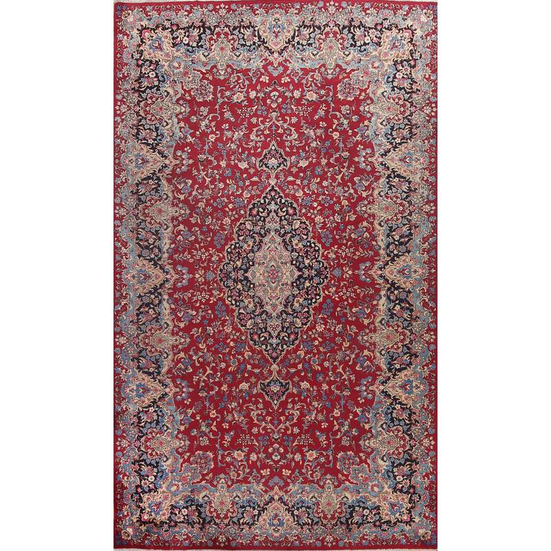 Hand Knotted Oriental 100% Wool Carpet Traditional Floral Red Kerman Area Rug - 16' 0'' X 9' 10''