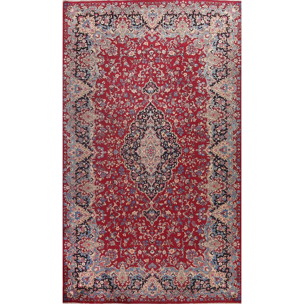 Hand Knotted Oriental 100% Wool Carpet Traditional Floral Red Kerman Area Rug - 16' 0'' X 9' 10''