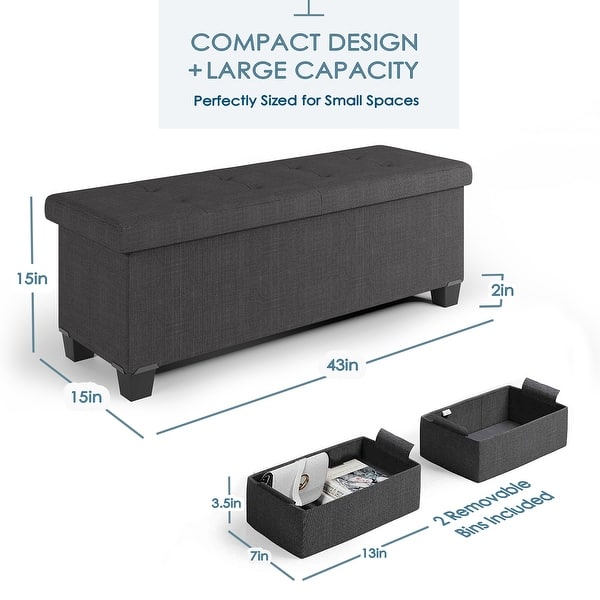 dimension image slide 16 of 24, Empyrean Tuffted Folding Foot Rest Storage Ottoman Bench with Storage Bins