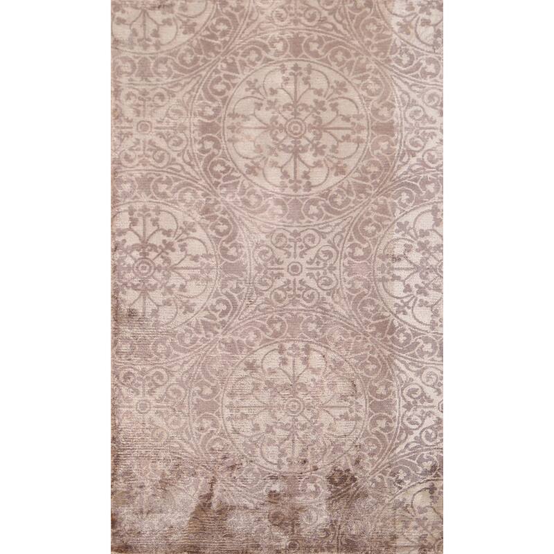 Beige Geometric Modern Oriental Accent Rug Handmade Wool Carpet - 2'1"x 3'9"