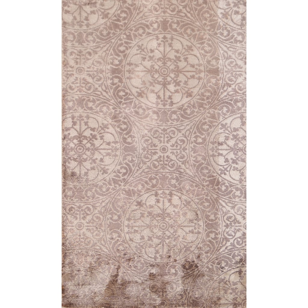 Beige Geometric Modern Oriental Accent Rug Handmade Wool Carpet - 2'1"x 3'9"