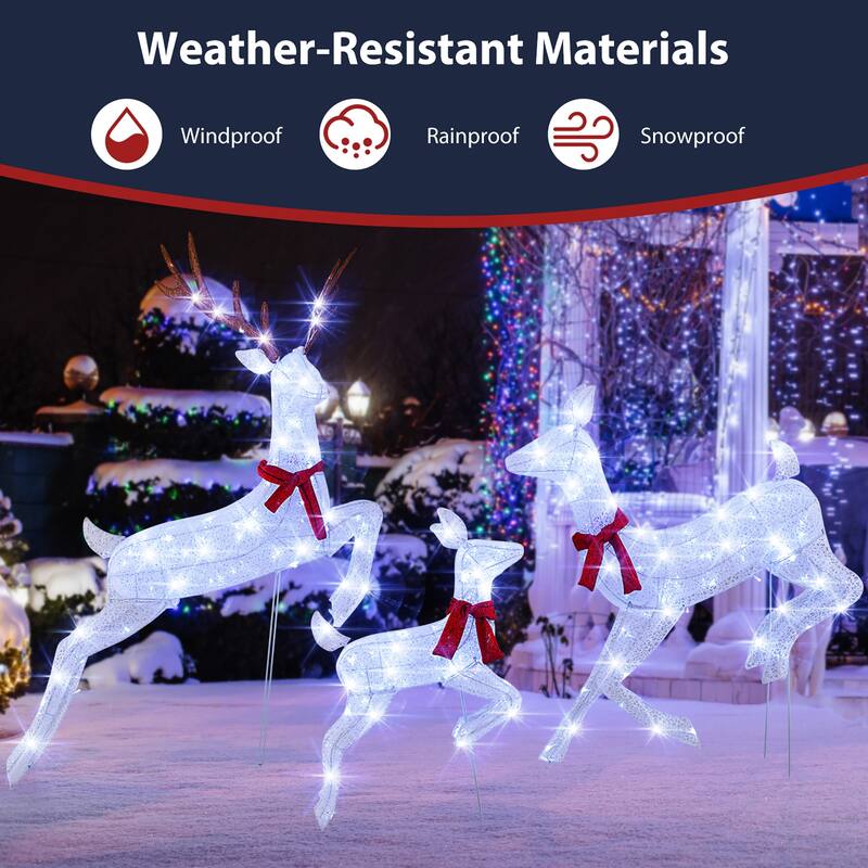 Gymax 3 PCS Christmas Lighted Reindeer Family Set w/255 Cold W/ LED - See Details