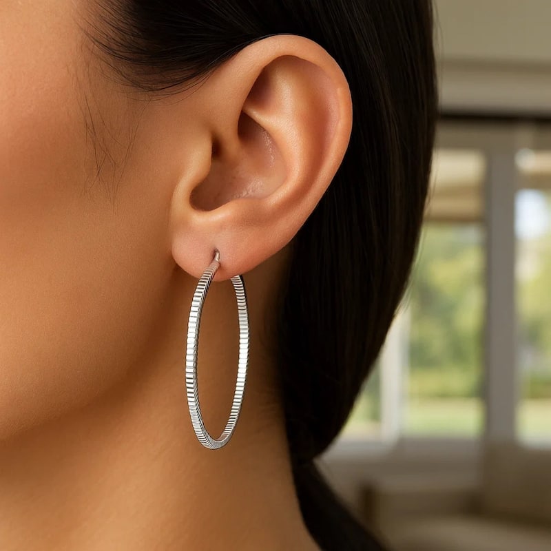 MayaMila Ridge Textured Hoop Earrings in Sterling Silver