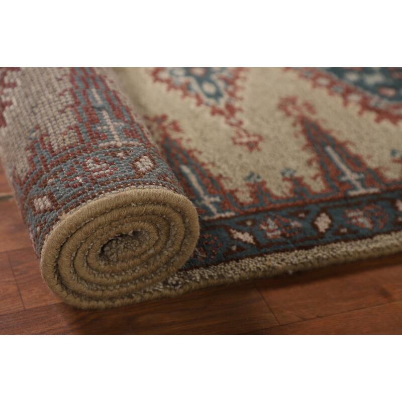 Geometric Viss Indian Runner Rug Handmade Wool Carpet - 2'6"x 9'9"