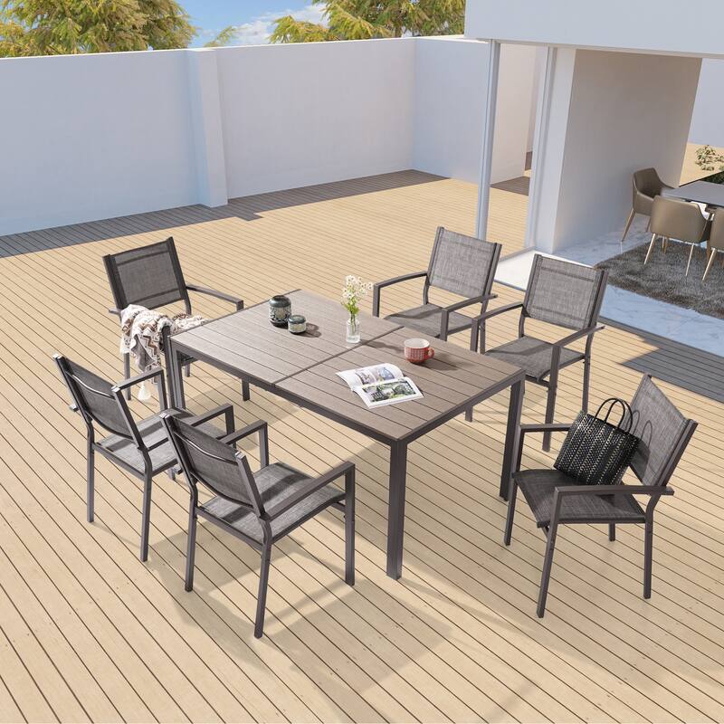 BONOSUKI Outdoor 7-Piece Dining Set Textilene Fabric w/Powder-coated - Grey