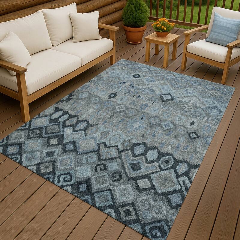Machine Washable Indoor/ Outdoor Boho Moroccan Chantille Rug