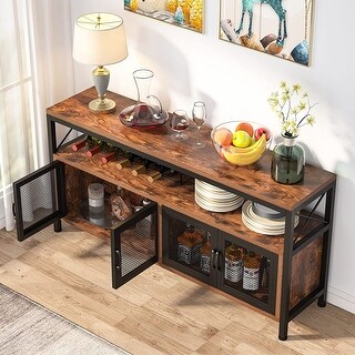 Sideboard Buffet Bar Cabinet with 4 Mesh Doors Open Shelf - 58.27”L* 13.78”W* 27.56“H