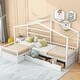 preview thumbnail 1 of 7, Twin Size House Platform Bed with 3 Storage Drawers, Wood Double Twin Beds with Fence and Roof, Corner Twin Bed, White White - Twin