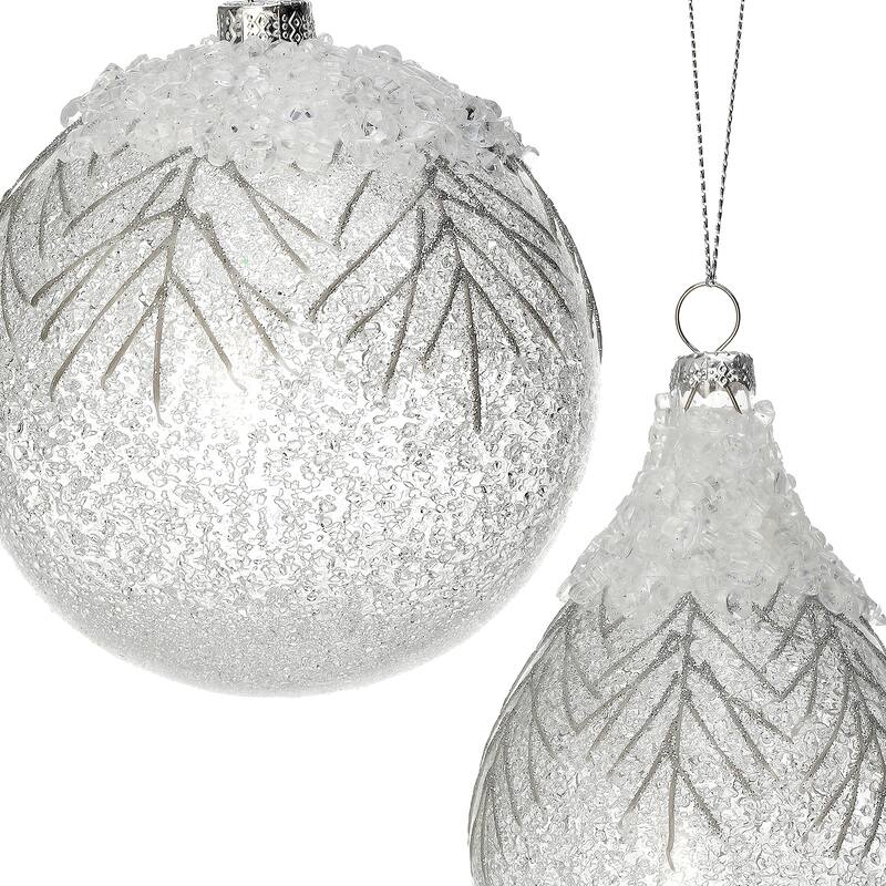 4.5"Glass With Crystal Ball And Finial Ornament Set of 2