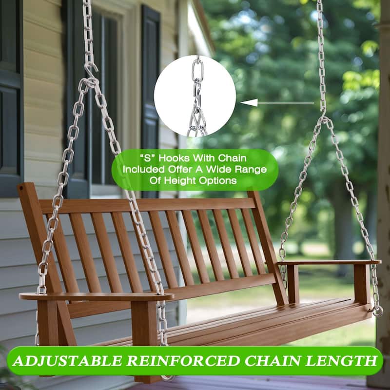 VEIKOUS Outdoor 5ft Wooden Hanging Patio Porch Swing for 3 Person with Chains