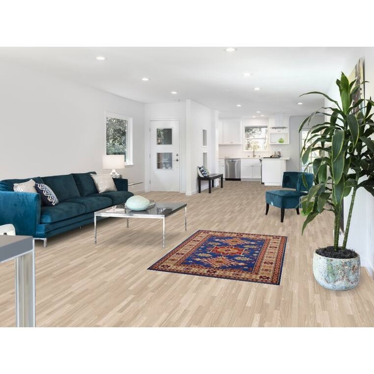 Blue Geometric Kazak Accent Rug Hand-Knotted Oriental Wool Carpet - 3'5" x 4'11"