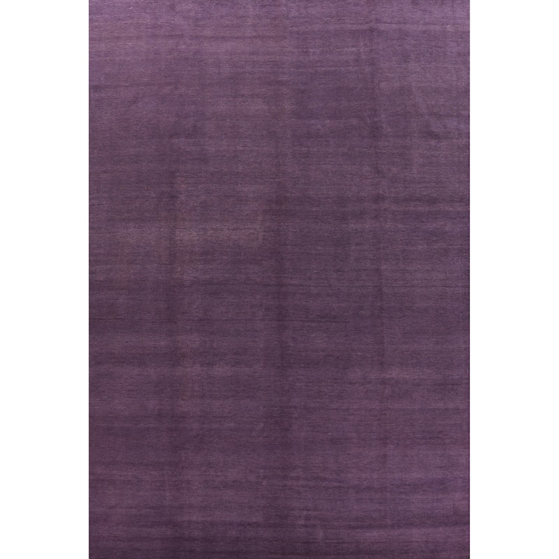 Hand Knotted Oriental 100% Wool Carpet Modern Solid Purples Gabbeh Area Rug - 13' 7'' X 10' 0''