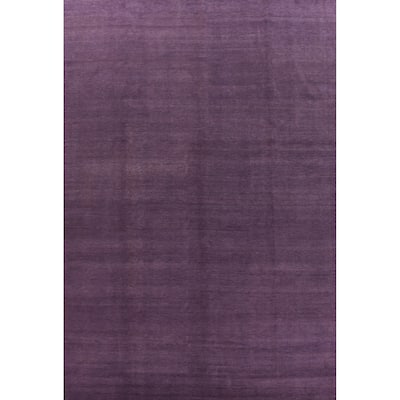 Hand Knotted Oriental 100% Wool Carpet Modern Solid Purples Gabbeh Area Rug - 13' 7'' X 10' 0''