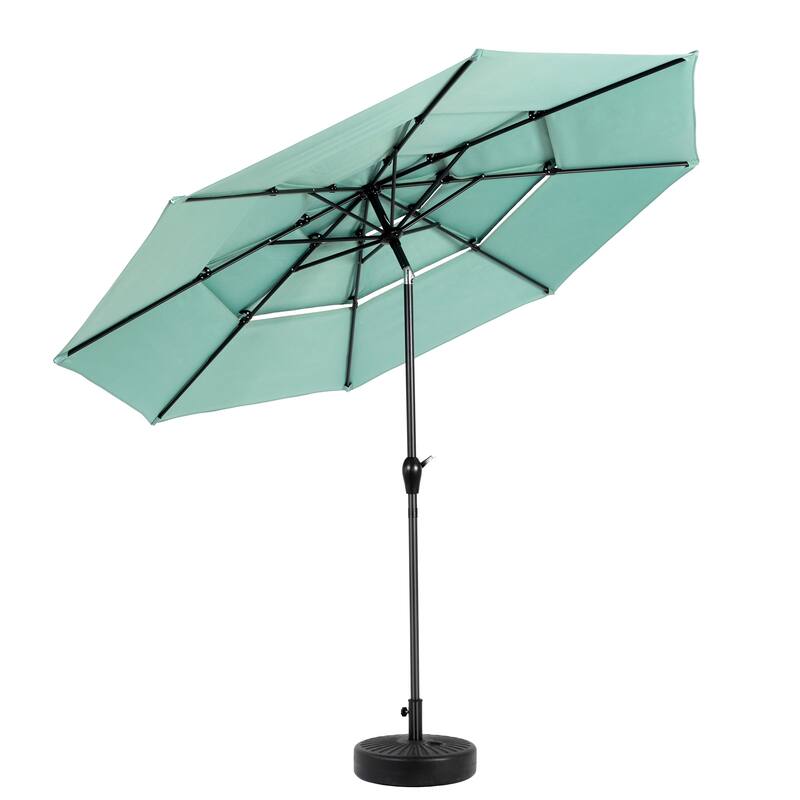 9.64 ft. Steel Market Outdoor Patio Umbrella with 8 Ribs, 3 Tier Auto-tilt Umbrella, (Base Not Included)