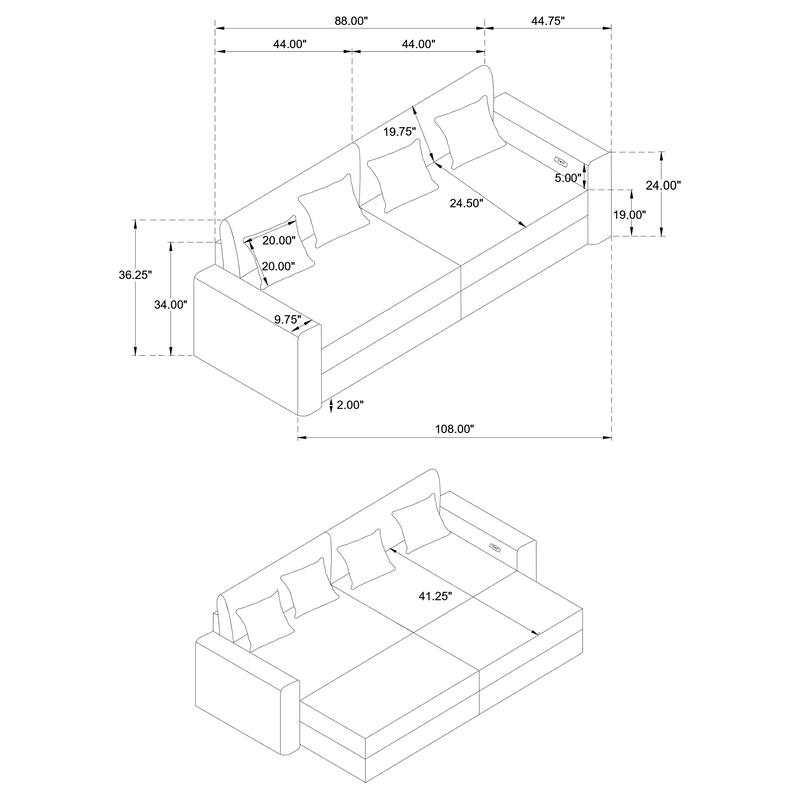 Jacana Corduroy Upholstered Dual Power Chaise Sofa