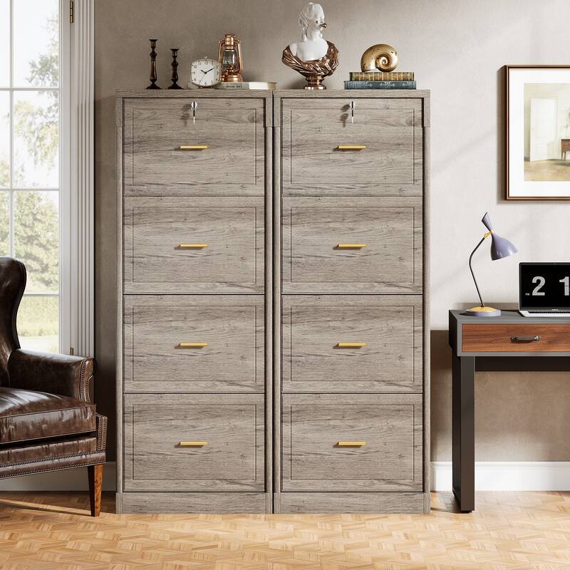 4-Drawer File Cabinet with Lock and Key, Vertical Wooden Filling Cabinet for A4/Letter/Legal Size Files