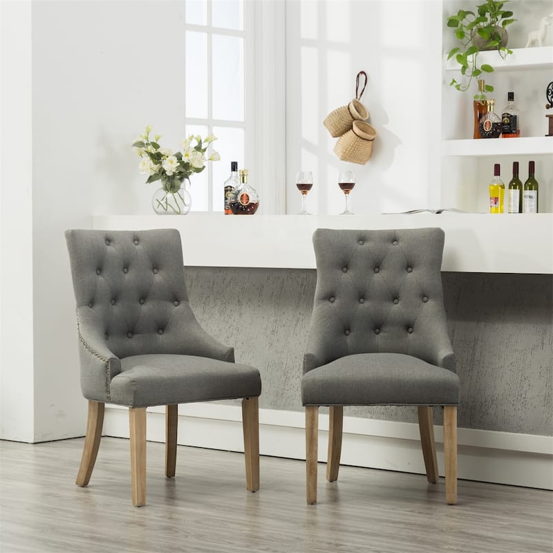 Button Tufted Solid Wood Wingback Chairs with Nail Heads, Set of 2