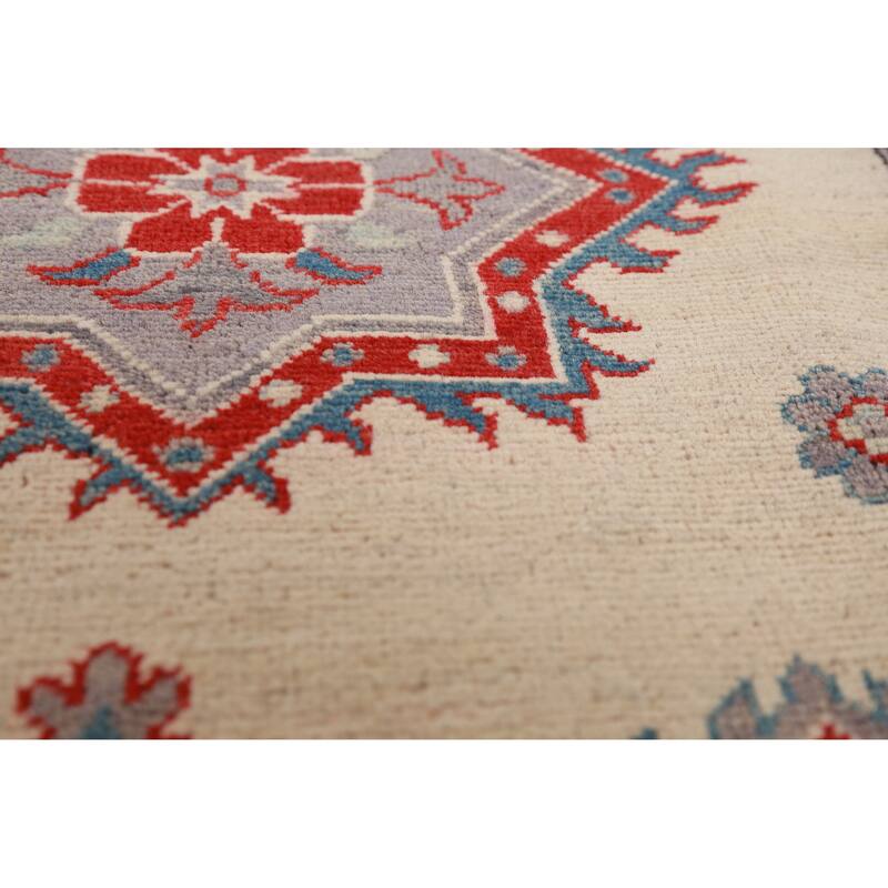 Hand Knotted Oriental 100% Wool Carpet Traditional Geometric Beige & Ivories Kazak Area Rug - 11' 1'' X 8' 4''