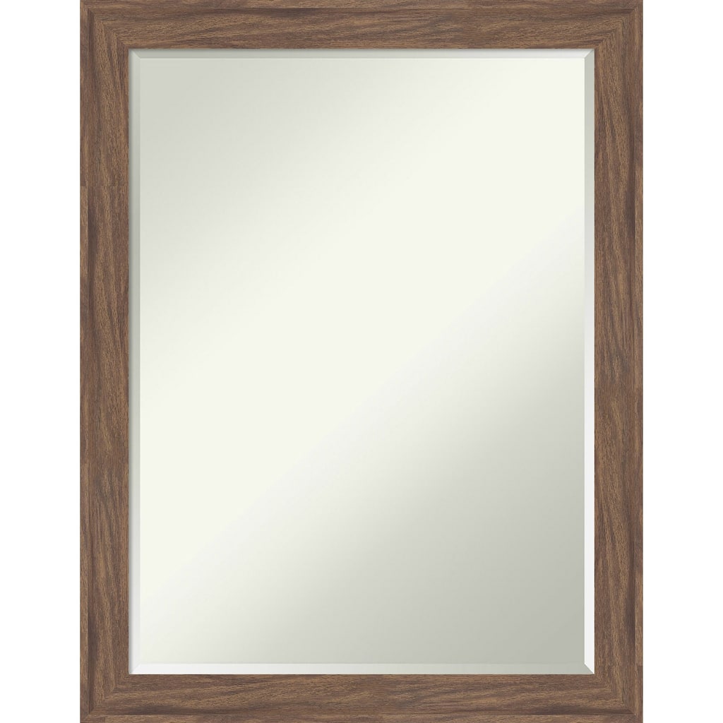 Pia Narrow Half-Inch-Bevel Framed Bathroom Vanity Wall Mirror - Pia Medium Brown Narrow - 21 x 27 in