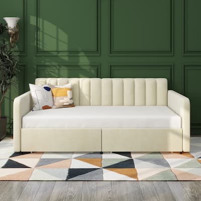 Twin Flora Velvet Daybed with 2 Drawers and Ribbed Tufted Backrest