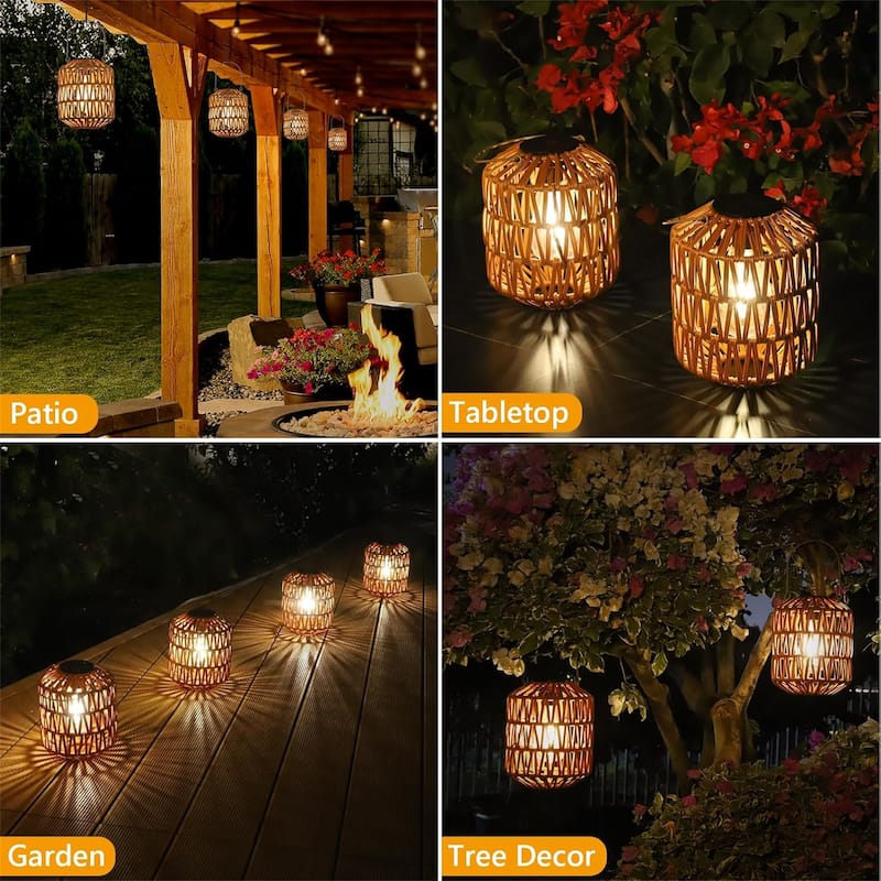 Elegant Rattan Solar Lanterns (Set of 2)