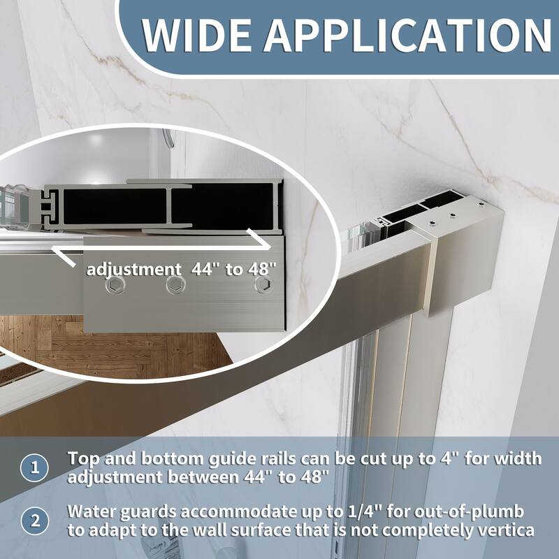 48" x 74" Glass Shower Door Framed Sliding Adjustable Brushed Nickel Clear Shower Enclosure with Hardware Kit