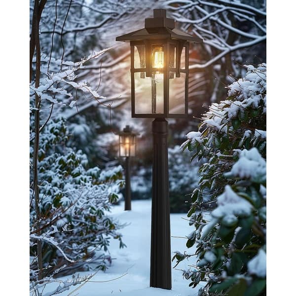 HWH Outdoor Post Light Fixture Bundle With Pole - Matte Black Pathway Lighting