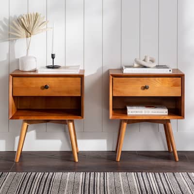 Middlebrook Mid-Century Solid Wood 1-Drawer Nightstand, Set of 2