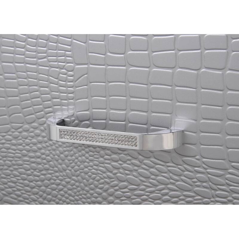 Modern Glam 1pc Solid Wood Nightstand w/ Built-in Light & Silver Crocodile Finish for Bedroom